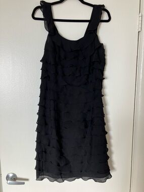 Suzi Chin Black Ruffle Tiered Mini Dress with Scoop Neck